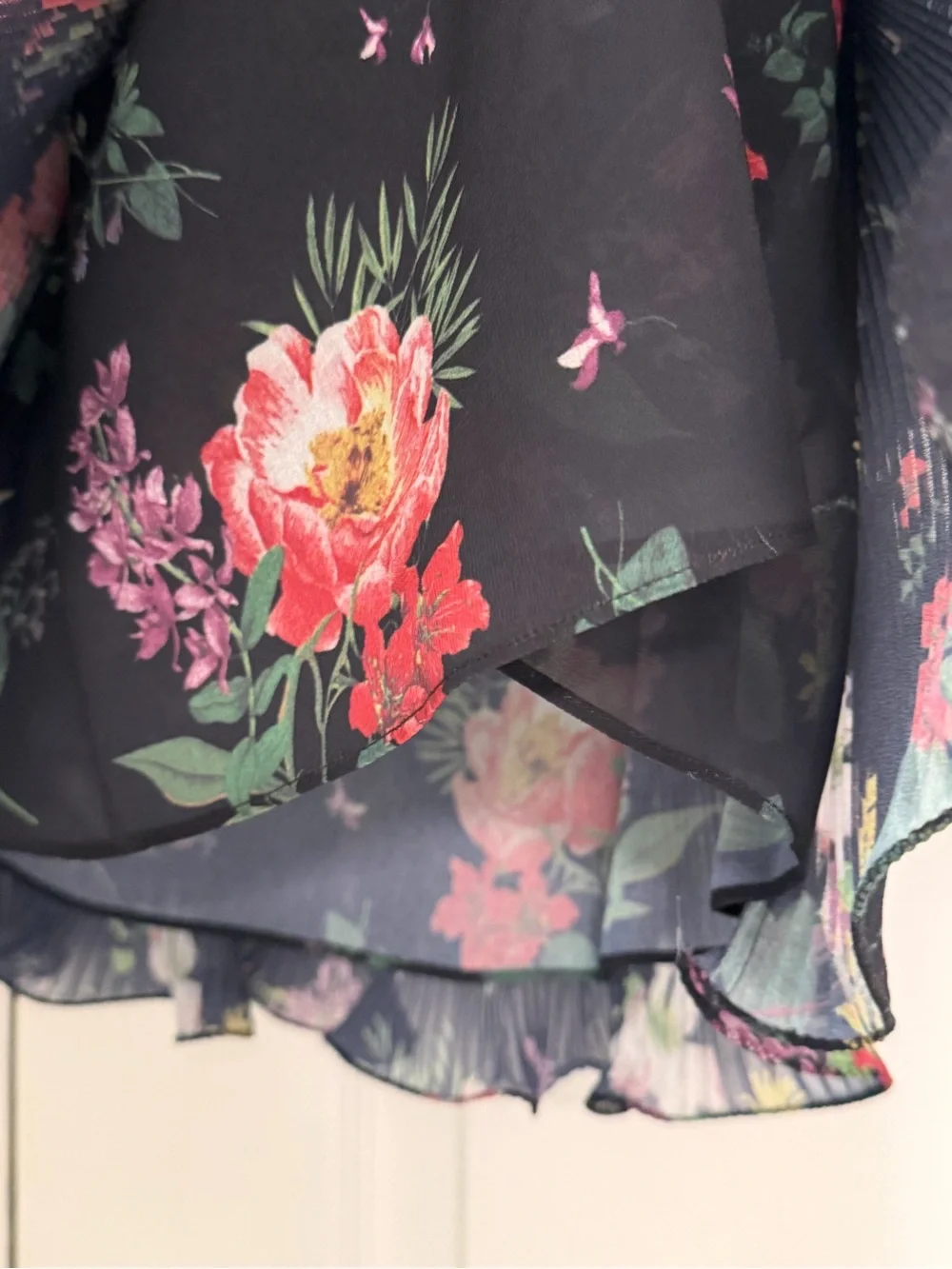 AMUR Black Pleated Top with Red and Green Floral Print - Picture 5 of 5